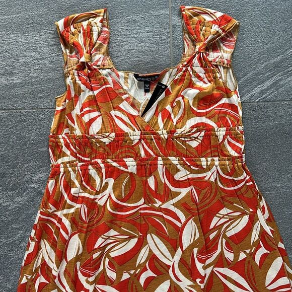NWT Chaudry by RAGA Sleeveless A-line Midi Tank Sundress Tan Orange Cream Small - Picture 2 of 13